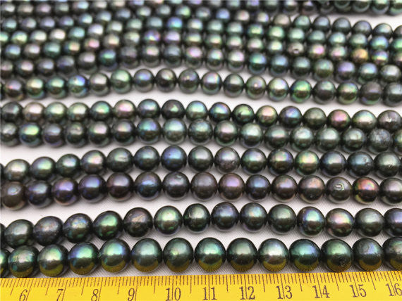 MoniPearl 8.5-9.5mm,Tahitian Style Pearl,Tahitian Color,45pcs,Green Potato Pearl Large Hole Pearl Strand,Loose Freshwater Pearls CR-6