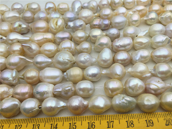 MoniPearl Baroque Pearl,10-12mm,Flameball white pink Pearl, Very cheap, pearl necklace,Rare pearl,Kasumi like Nucleated Freshwater Pearls-Golden pink Color