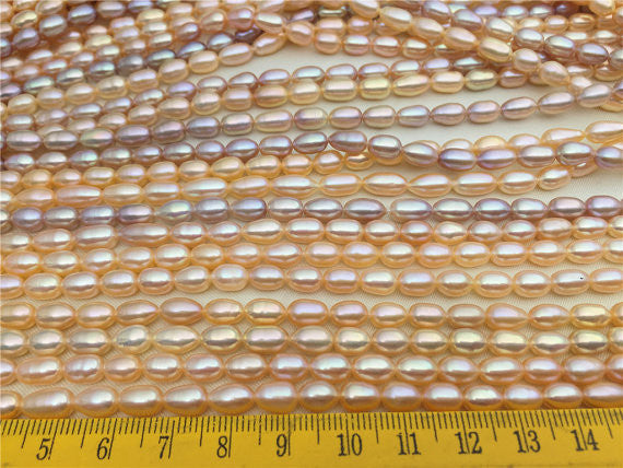 MoniPearl Rice Pearl 5-6mmx7-8mm,3A,pink rice pearls, high high quality, around 48pcs,gray rice pearl,rice pearl,Full Strand,Freshwater Pearl,LR6-3A-4