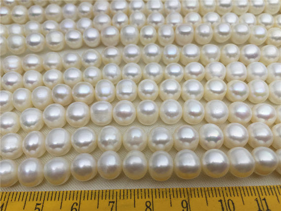 MoniPearl 8mmx8-8.5mm,Hith Quality,White Pearl,48pcs,Potato Pearl Large Hole Pearl Strand,Loose Freshwater Pearls CR8-2A-1