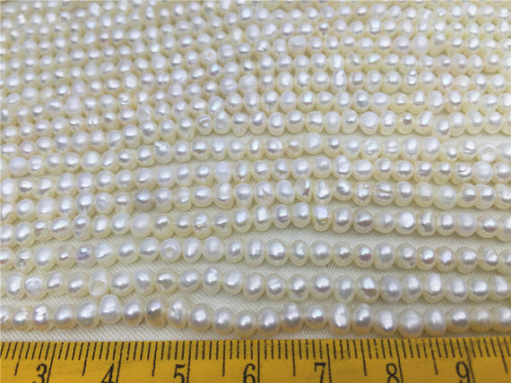 MoniPearl 3-4mmx4-5mm,Small Pearl Bead Wholesale,105pcs Potato Pearl Large Hole Pearl Strand,Loose Freshwater Pearls CR4-2C-1