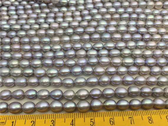 MoniPearl Rice Pearl 5-6mm,3A,grey rice pearls--15 inch strand, high high quality, around 57pcs,gray rice pearl,rice pearl,Full Strand,Freshwater Pearl,LR6-3A-1