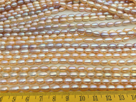 MoniPearl Rice Pearl 5-6mmx7-8mm,3A,pink rice pearls, high high quality, around 48pcs,gray rice pearl,rice pearl,Full Strand,Freshwater Pearl,LR6-3A-4