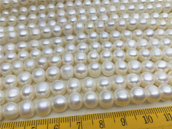 MoniPearl 8mmx8-8.5mm,Hith Quality,White Pearl,48pcs,Potato Pearl Large Hole Pearl Strand,Loose Freshwater Pearls CR8-2A-1