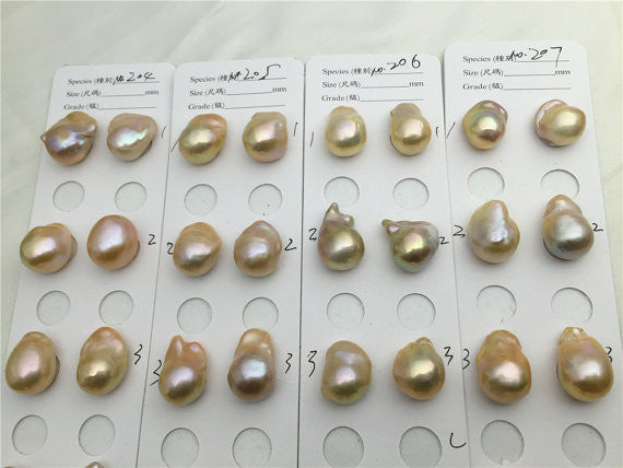 MoniPearl Baroque Pearl,13-17mmx18-28mm,204-207,pink godlen Flameball Pearl Pairs,large Baroque pearl,Baroque Cultured Freshwater Pearl,flameball pearls,wholesale