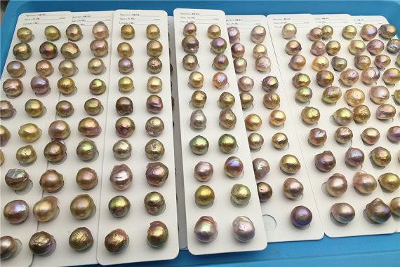 MoniPearl Baroque Pearl,5pairs,wholesale,Metallic luster pearl,Huge Nucleated Pearl Earrings,Kasumi Like Mauve Pink Bronze Overtone Nucleated Bead Pearls