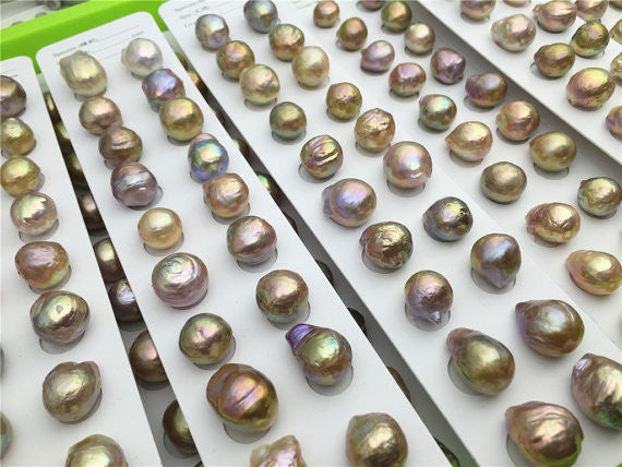 MoniPearl Baroque Pearl,5pairs,wholesale,Metallic luster pearl,Huge Nucleated Pearl Earrings,Kasumi Like Mauve Pink Bronze Overtone Nucleated Bead Pearls