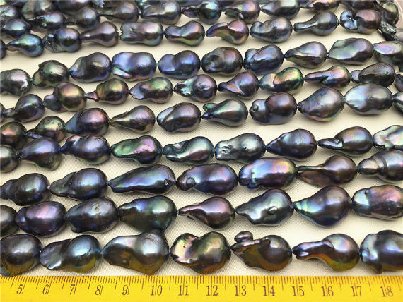 MoniPearl Baroque Pearl,13-15mmx14-21mm,Blue golden frameball Pearls,half strand,Big pearl necklace,Huge Nucleated Pearl Necklace, black pearl necklace,M101