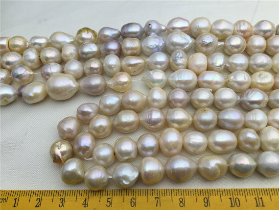 MoniPearl Baroque Pearl,Flameball ivory pearl,10-12mm,Very cheap, pearl necklace,Rare pearl,Kasumi like Nucleated Freshwater Pearls-Golden pink Color