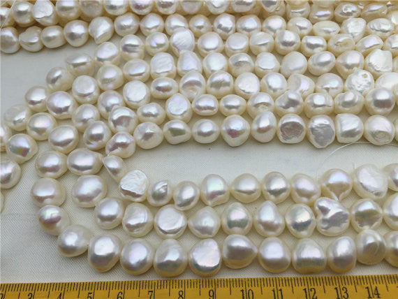 MoniPearl Baroque Pearl,flat baroque pearls,12mm,full strand,white pearl,Metallic Iris gray, around 36pcs,baroque pearl,loose pearl beads,DIY,wholesale,LM12-2A-2
