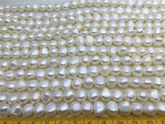 MoniPearl Baroque Pearl,8-9mmx9-10mm,baroque pearls,full strand,white pearl,blue pearl,around 44pcs,rice pearl,loose pearl beads,high luster,LM10-2A-1