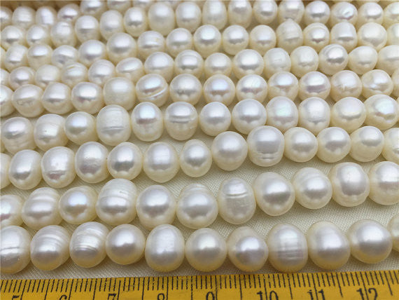 MoniPearl 8.5-9.5mmx9-10mm,White Potato Pearl Large Hole Pearl Strand,Loose Freshwater Pearls Wholesale,CR9-2A-1