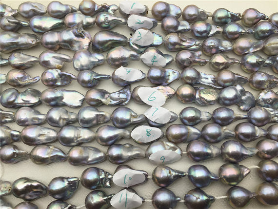 MoniPearl Baroque Pearl Gray pearl necklace,half strand,flameball pearl,Big pearl necklace,Huge Nucleated Pearl Necklace,keshi pearl necklace,HZ-7