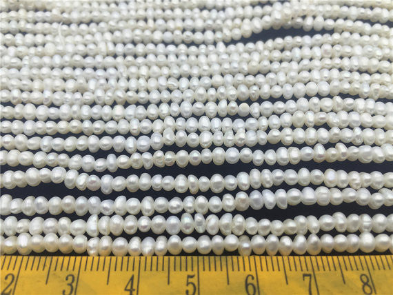 MoniPearl 3.2-3.7mmx4-4.5mm,Small pearl bead wholesale,128pcs,Potato Pearl Large Hole Pearl Strand,Loose Freshwater Pearls CR4-2B-1
