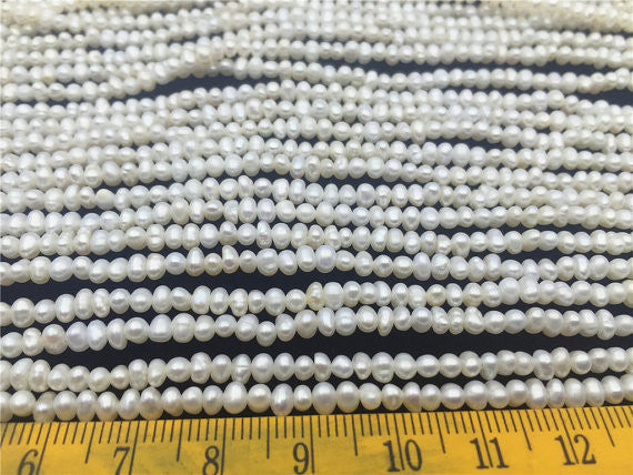 MoniPearl 3.2-3.7mmx4-4.5mm,Small pearl bead wholesale,128pcs,Potato Pearl Large Hole Pearl Strand,Loose Freshwater Pearls CR4-2B-1