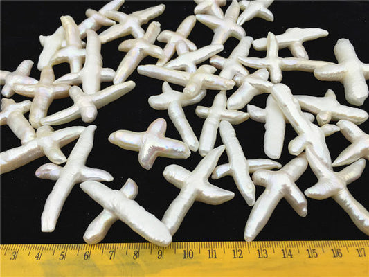 MoniPearl Special Pearl,1 piece,20-30mmx35-45mm cross pearl,Freshwater Pearl Loose Pearl Bead White Big Cross Pearl Loose Bead,Select hole size,Select hole type