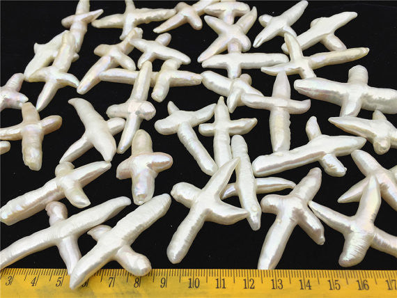 MoniPearl Special Pearl,1 piece,20-30mmx35-45mm cross pearl,Freshwater Pearl Loose Pearl Bead White Big Cross Pearl Loose Bead,Select hole size,Select hole type