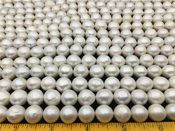 MoniPearl Baroque Pearl,11-13mm round white Kasumi like Pearl,high luster,large hole,2mm,2.5mm,round pearl,Kasumi like Nucleated Freshwater Pearls-white Color,HZ-12