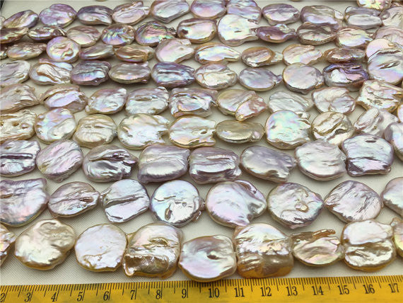 MoniPearl Button Pearl,VERY BIG Flat Pearl, lavender pink color flat big coin pearl,Genuine Fresh Water Pearl,keshi pearl,baroque pearl,button Pearls,HZ-38