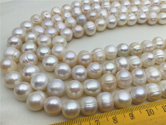 MoniPearl Farmed 10-11mm Potato Pearl Large Hole Strand,Freshwater Cultured Pearls Full Strand