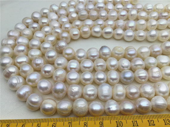MoniPearl 10-11mm Large Potato Pearl 34pieces,Cultured Potato Pearl Large Hole Pearl Strand,Loose Freshwater Pearls CR-28