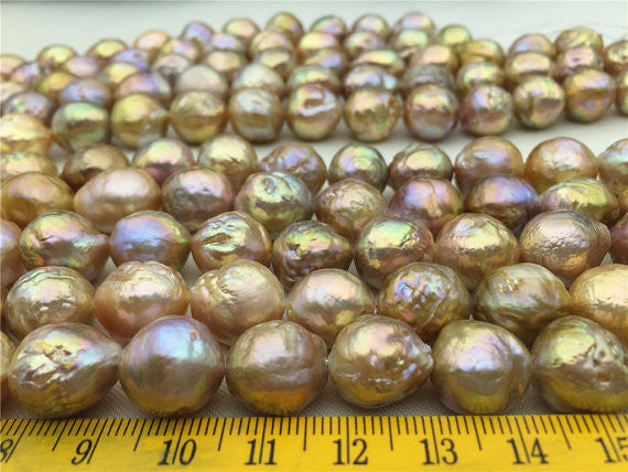 MoniPearl 12-14mmx13-17mm half strand baroque pearl lavender golden color pearl,Metallic luster Loose Pearl,Kasumi Like Mauve Pink Golden Overtone Nucleated Bead Pearls,HZ-73-1