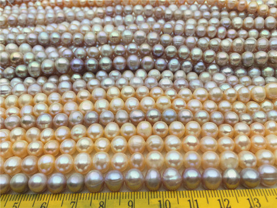 MoniPearl 7-8mmx8-9mm pink lavender Potato Pearl Large Hole Pearl Strand,Loose Freshwater Pearls Wholesale,CR7-2A-1