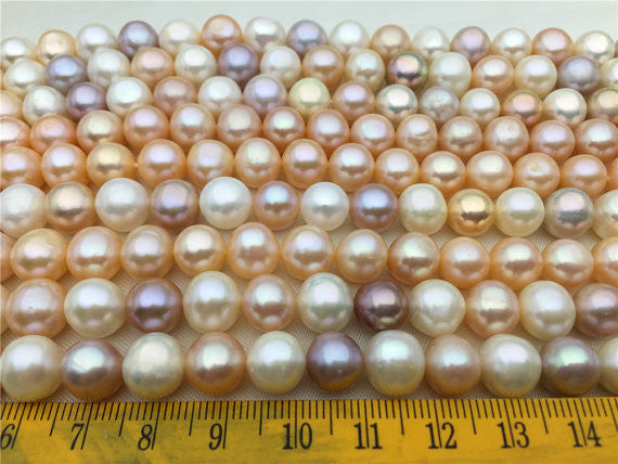 MoniPearl 8.5-9.5mmx9-10mm Misc Color Near Round Pearl,Potato Pearl Large Hole Pearl Strand,Loose Freshwater Pearls CR10-2A-2