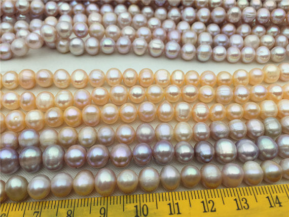 MoniPearl 7-8mmx8-9mm pink lavender Potato Pearl Large Hole Pearl Strand,Loose Freshwater Pearls Wholesale,CR7-2A-1