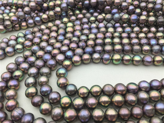 MoniPearl 7.5-8.5mmx8-9mm Metallic Cultured 6-7mmx7-8mm Potato Pearl Large Hole Pearl Strand,Loose Freshwater Pearls CR8-2A-20