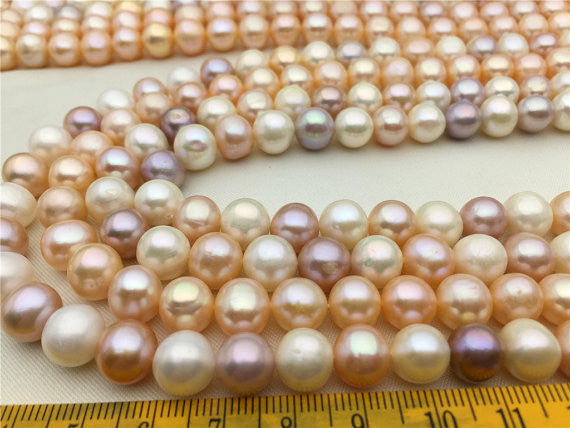 MoniPearl 8.5-9.5mmx9-10mm Misc Color Near Round Pearl,Potato Pearl Large Hole Pearl Strand,Loose Freshwater Pearls CR10-2A-2