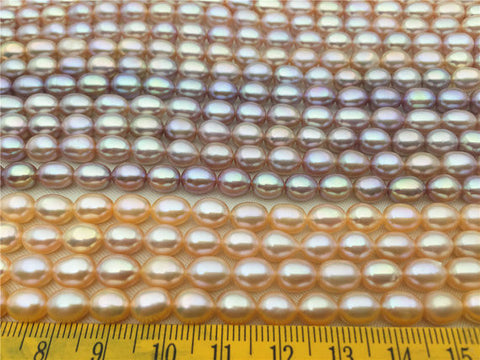 MoniPearl Rice Pearl 6-7mmx7-8mm,pink rice pearls,high luster,lavender pearl around 50pcs,gray rice pearl,rice pearl,Full Strand,Freshwater Pearl,LR7-3A-1