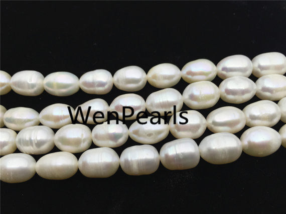 MoniPearl Rice Pearl,8-9mmx10-11mm,white ricepearls,AA,lavender pearl around 36pcs,white rice pearl,rice pearl,Full Strand,Freshwater Pearl,LR8-2A-2