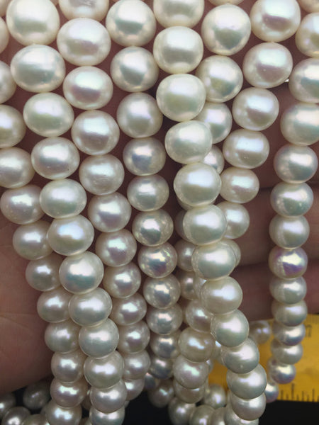 MoniPearl 8-9mmx7-8mm,near round button pearl strand,1.5mm,2.2mm,2.5mm,3mm large hole freshwater pearls, loose freshwater pearl,button pearl,SM8-3A-1