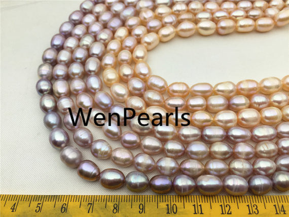 MoniPearl Rice Pearl 8-9mmx10-11mm,pink rice pearls,AA,lavender pearl around 36pcs,lavender rice pearl,rice pearl,Full Strand,Freshwater Pearl,LR8-2A-2