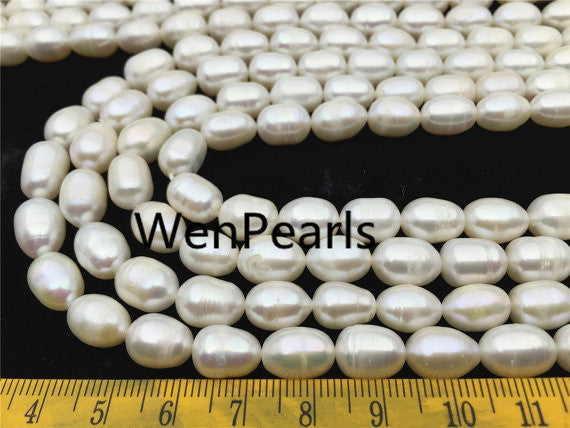 MoniPearl Rice Pearl,8-9mmx10-11mm,white ricepearls,AA,lavender pearl around 36pcs,white rice pearl,rice pearl,Full Strand,Freshwater Pearl,LR8-2A-2