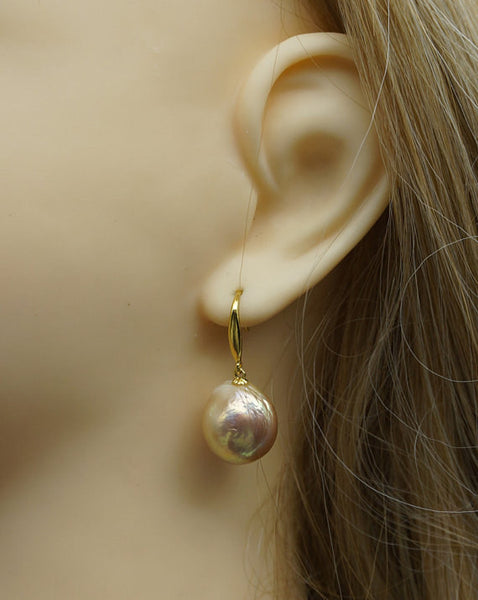 MoniPearl Baroque Pearl,Nov New!303-305,Metallic luster pearl,Huge Nucleated Pearl Earrings,Kasumi Like Mauve Pink Bronze Overtone Nucleated Bead Pearls