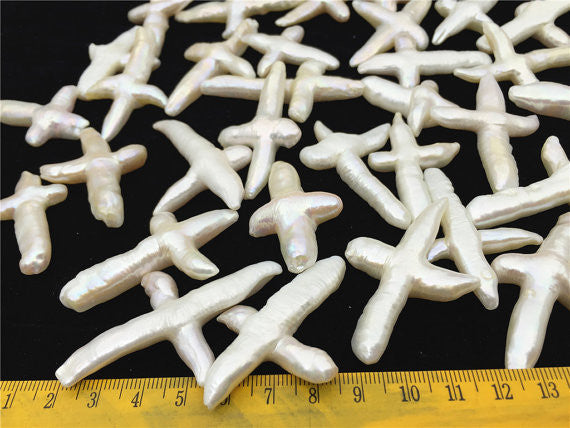 MoniPearl Special Pearl,1 piece,Freshwater Pearl Loose Pearl Bead White 35-60*35-50mm Big Cross Pearl Loose Bead,Select hole size,Select hole type,HZ-13