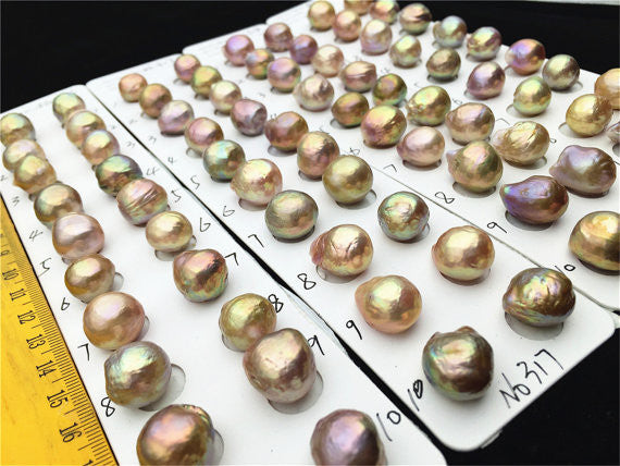 MoniPearl Baroque Pearl,Sep New!316-319,Metallic luster pearl,Huge Nucleated Pearl Earrings,Kasumi Like Mauve Pink Bronze Overtone Nucleated Bead Pearls