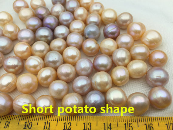 MoniPearl 11.5-12.5mm 34pieces Cultured Round Potato Pearl Large Hole Pearl Strand,Loose Freshwater Pearls CR12-2A-6