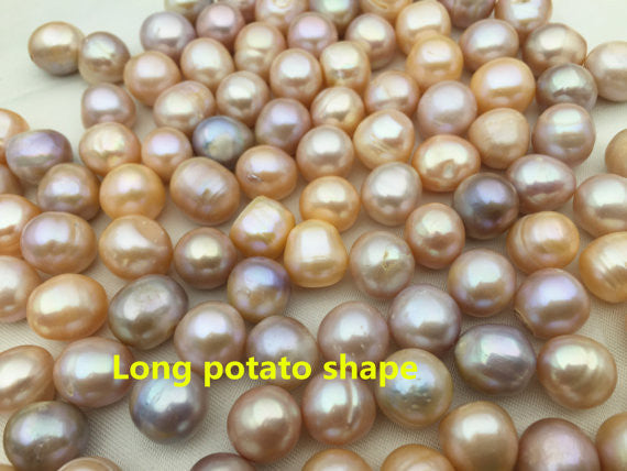 MoniPearl 11.5-12.5mm 34pieces Cultured Round Potato Pearl Large Hole Pearl Strand,Loose Freshwater Pearls CR12-2A-6