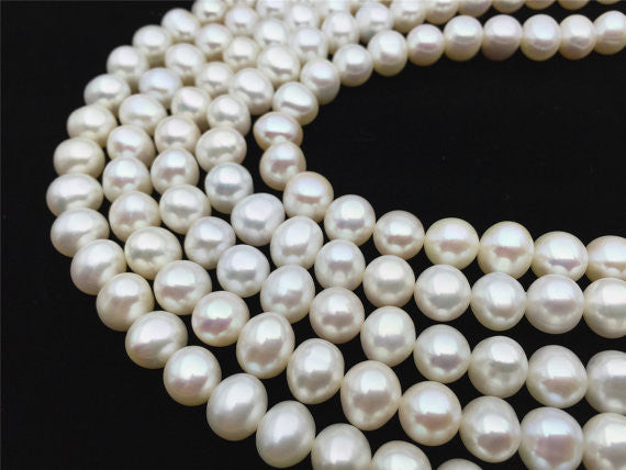 MoniPearl 3A,8.5-9.5mmx9-10mm,Very High Luster,Potato Pearl Large Hole Pearl Strand,Loose Freshwater Pearls CR9-3A-1