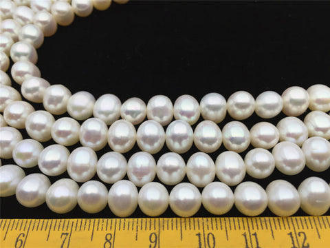MoniPearl 7.5-8mmx8.5-9mm,3A,Very High Luster,Potato Pearl Large Hole Pearl Strand,Loose Freshwater Pearls CR9-2A-1
