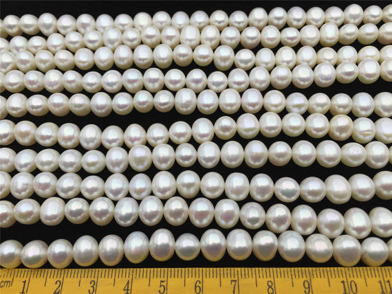 MoniPearl 7.5-8mmx8.5-9mm,3A,Very High Luster,Potato Pearl Large Hole Pearl Strand,Loose Freshwater Pearls CR9-2A-1