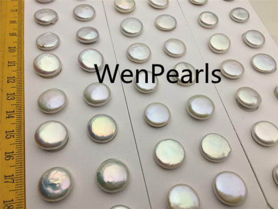 MoniPearl Special Pearl,2 pcs,GOOD QUALITY,12-13mm,White Coin Pearl pair,large hole size,one pair,pearl very good,high luster- Coin Pearl-petite Pearl- Pearl Jewelry,L2