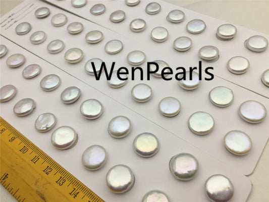MoniPearl Special Pearl,2 pcs,GOOD QUALITY,12-13mm,White Coin Pearl pair,large hole size,one pair,pearl very good,high luster- Coin Pearl-petite Pearl- Pearl Jewelry,L2