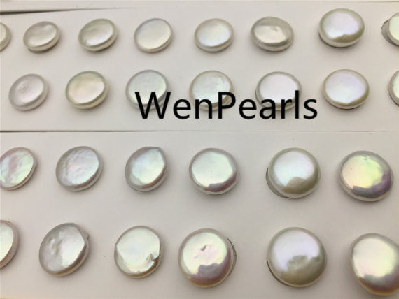 MoniPearl Special Pearl,2 pcs,GOOD QUALITY,12-13mm,White Coin Pearl pair,large hole size,one pair,pearl very good,high luster- Coin Pearl-petite Pearl- Pearl Jewelry,L2