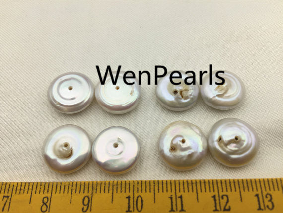 MoniPearl Special Pearl,2 pcs,GOOD QUALITY,12-13mm,White Coin Pearl pair,large hole size,one pair,pearl very good,high luster- Coin Pearl-petite Pearl- Pearl Jewelry,L2