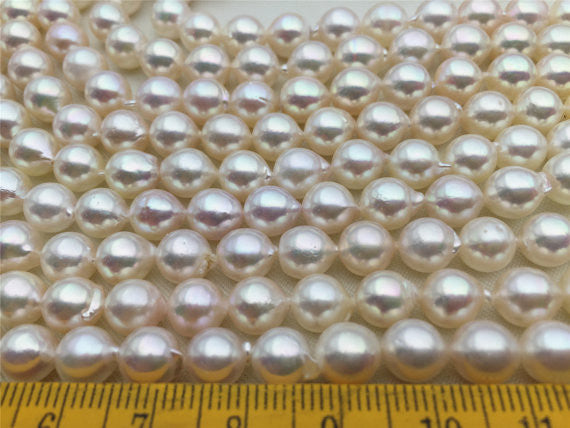 MoniPearl Tahitian Pearls,half strand, 7.7.5mm,akoya,near round akoya pearl,made in japan,cultured pearl beads,Salt Water Pearl,loose pearl bead, M109