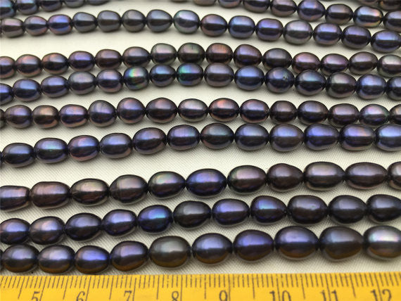 MoniPearl Rice Pearl,Deep Blue rice pearls-7-8mmx9mm-16 inch strand-Metallic Iris blue, around 42pcs,rice pearl,loose pearl beads,DIY,high luster,\LRRS-3A-1-2